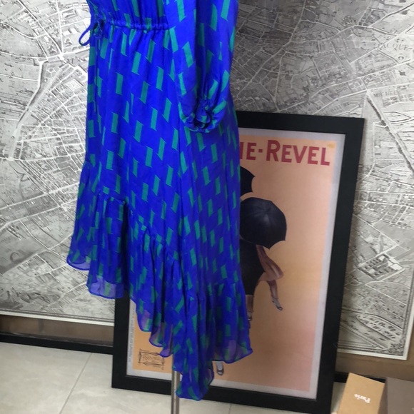 DVF Silk Blue and Green Women's Dress Size 2 - Picture 4 of 10